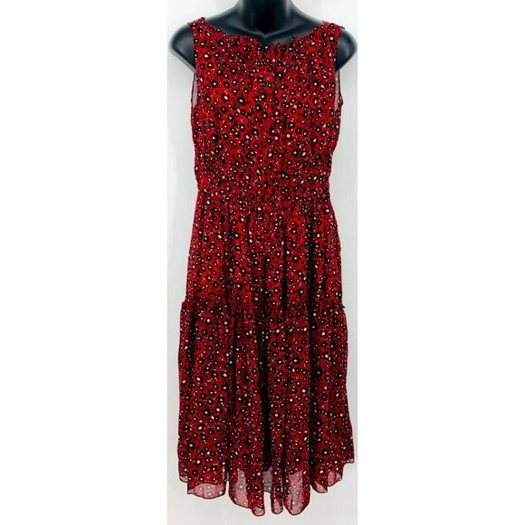 Anne Klein Dresses & Skirts - Anne Klein Midi Dress Size 6 Barn Red Combo Sleeveless Shift Side Zip Women New